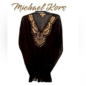 Michael Kors Vintage Black Sheer Tunic with Gold Accent Design Size: S/M